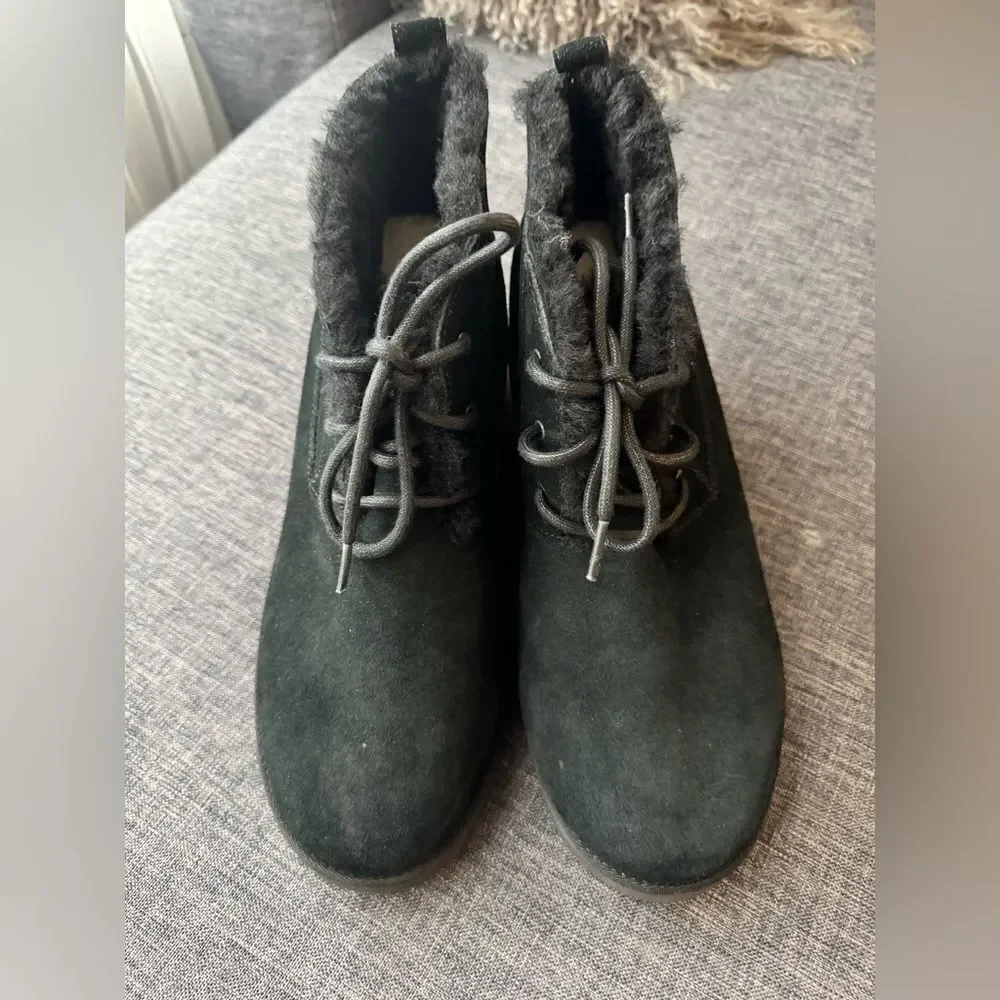 UGG CLASSIC MINI FEMME LACE BOOTIE BLACK WEDGE BOOTS US 12 / EU 43 / UK 10